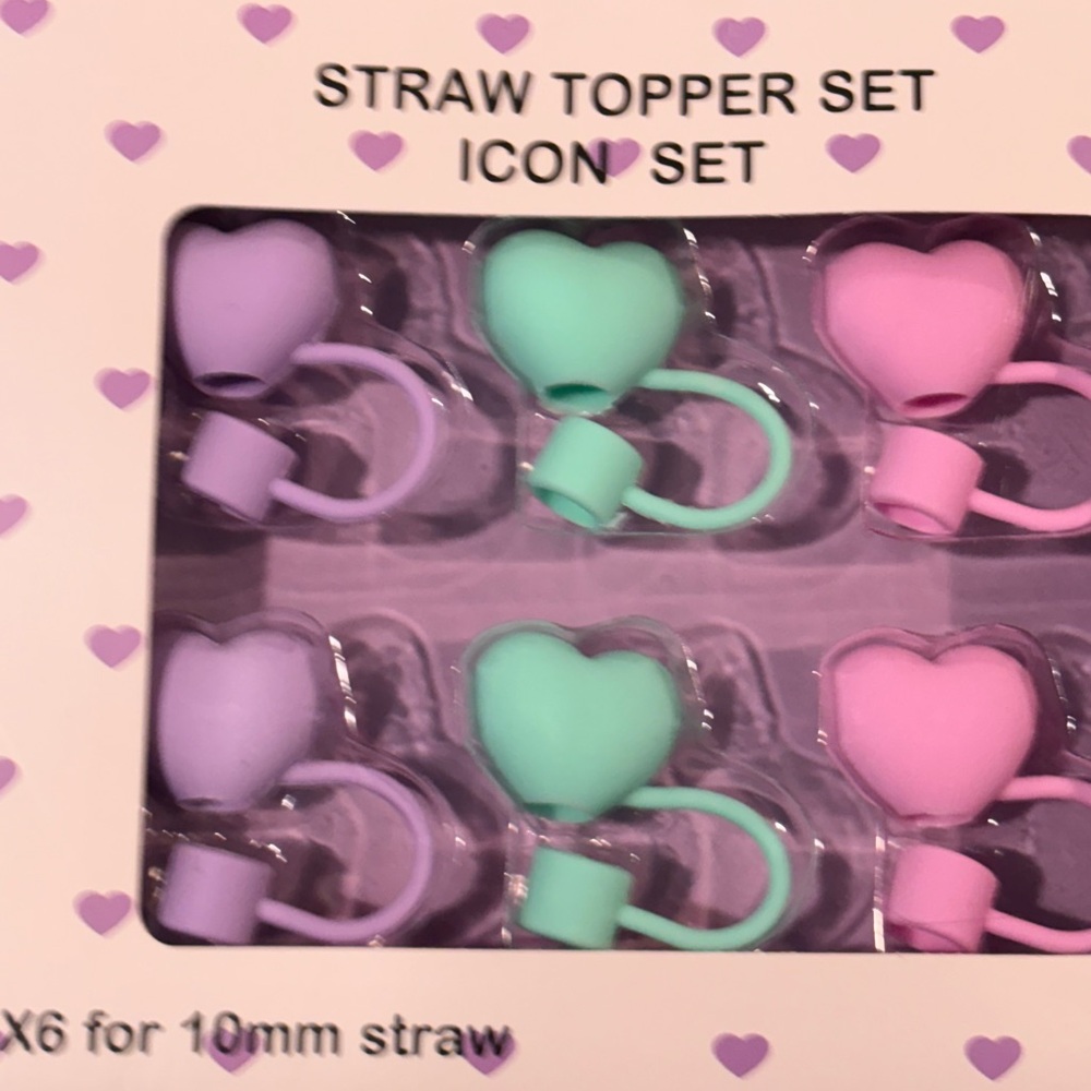 New in package- set of six heart shaped straw toppers